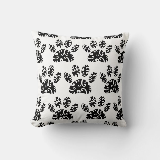 Coussin Motif Empreinte de patte de chien de tatouage trib (Recto)