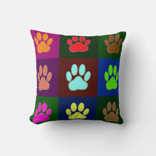 Coussin Motif Empreinte de patte de chien multicolore