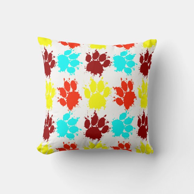 Coussin Motif Empreinte de patte de Peinture Splatter Dog (Recto)
