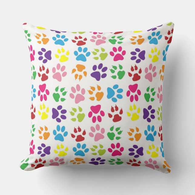Coussin Motif Empreintes de Pattes Colorées (Recto)