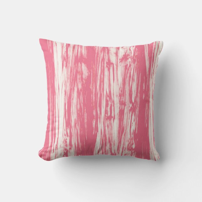 Coussin Motif en bois de chèfle - corail rose et blanc (Recto)
