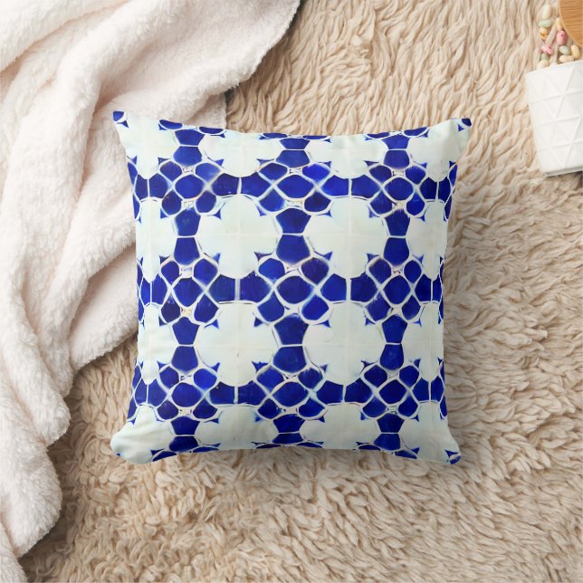 Coussin Motif en carreaux bleu marocain peint à la main (Couverture)