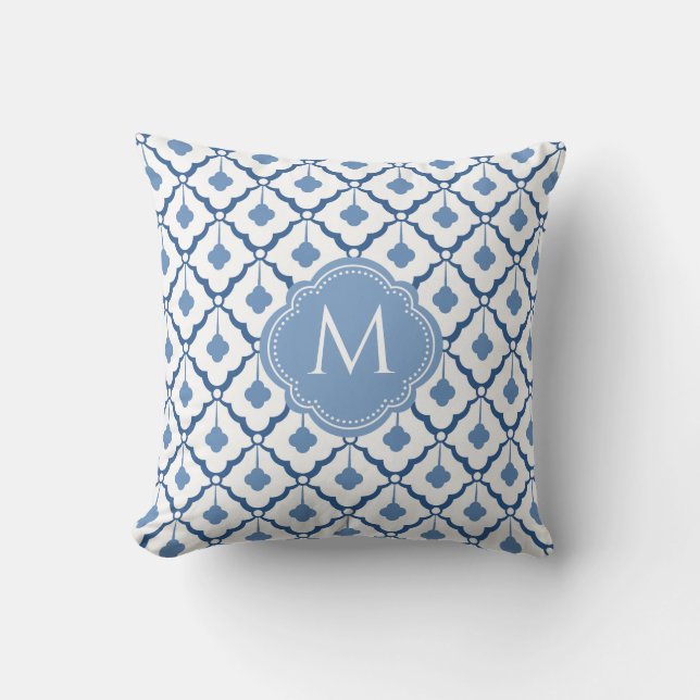 Coussin Motif en céramique bleu et blanc avec Monogramme (Recto)