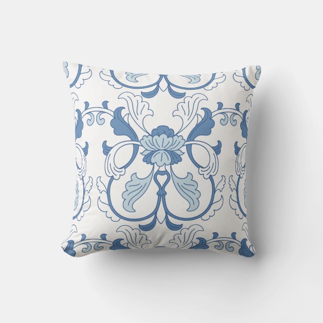 Coussin Motif en céramique chinois bleu et blanc (Recto)