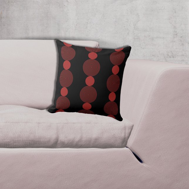 Coussin Motif en cercle rouge et noir (Lined Black & Red Circle Pattern Throw Pillow)