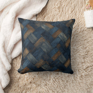 Coussin Motif en Chevron en Bleu Brun Gris