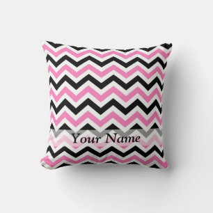 Coussin Motif en chevron rose et noir