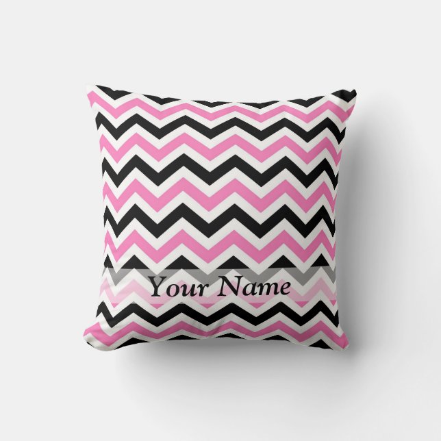 Coussin Motif en chevron rose et noir (Recto)