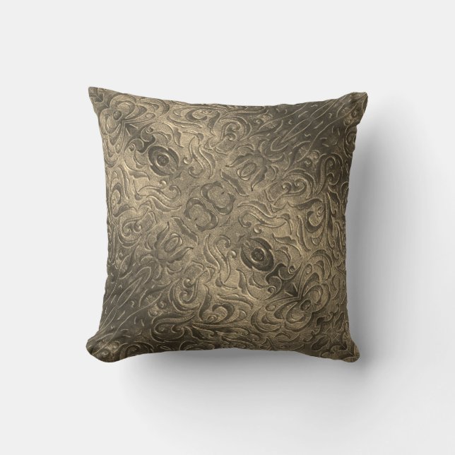 Coussin Motif en cuir rustique brun de l'Ouest (Recto)