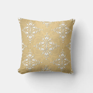 Coussin Motif en Damas or jaune et blanc