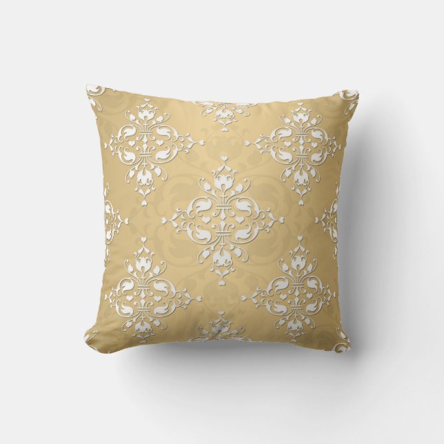 Coussin Motif en Damas or jaune et blanc (Recto)