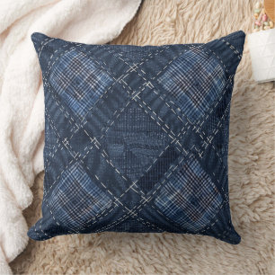 Coussin Motif en denim classique à motif diamant indigo