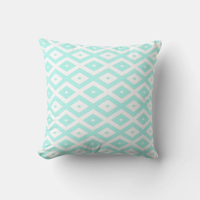 Coussin Motif en diamant Turquoise et blanc (Recto)