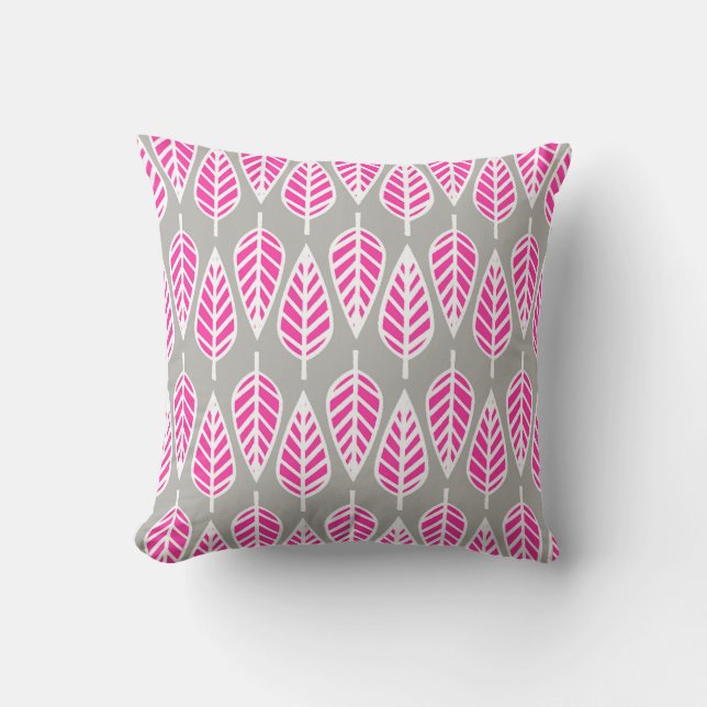 Coussin Motif en feuille de hêtre - Fuchsia rose et argent (Recto)