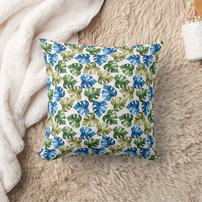 Coussin Motif en feuille de monstère bleu et vert (Couverture)