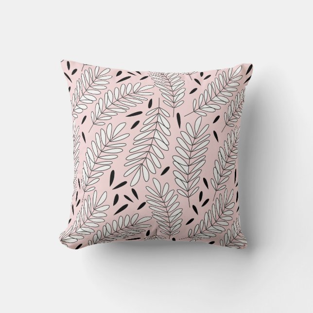 Coussin Motif en feuille noir et blanc avec arrière - plan (Recto)