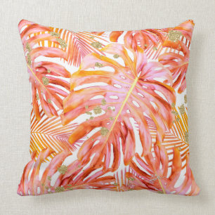 Coussin Motif en feuilles tropicales Coral et Parties scin