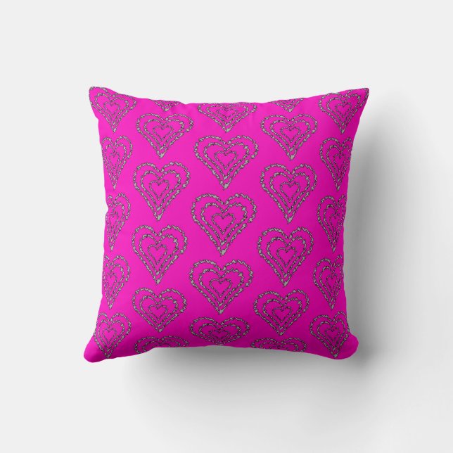 Coussin Motif en forme de coeur magenta chaud (Verso)