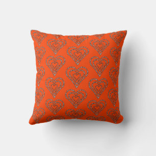 Coussin Motif en forme de coeur rouge orange brillant