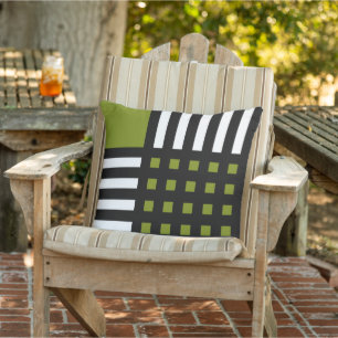 Coussin Motif en Grille noire blanc vert décoratif
