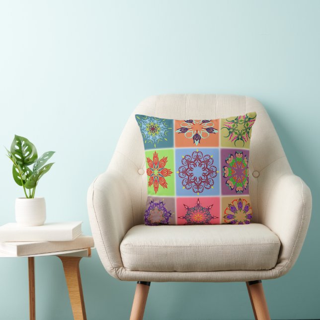 Coussin Motif en Mandala coloré - Boho géométrique (Chaise)
