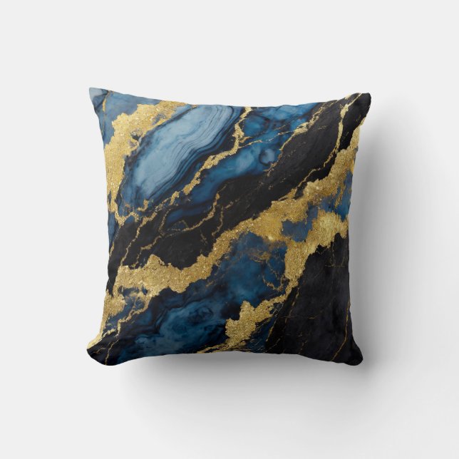 Coussin Motif en marbre bleu avec or (Recto)