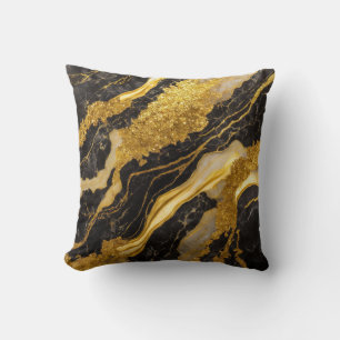 Coussin Motif en marbre noir avec or