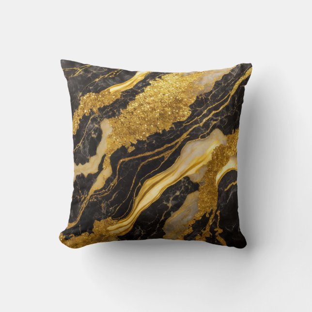 Coussin Motif en marbre noir avec or (Recto)
