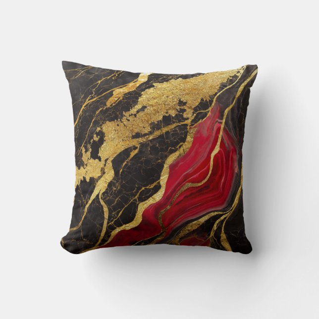 Coussin Motif en marbre noir rouge avec or (Recto)