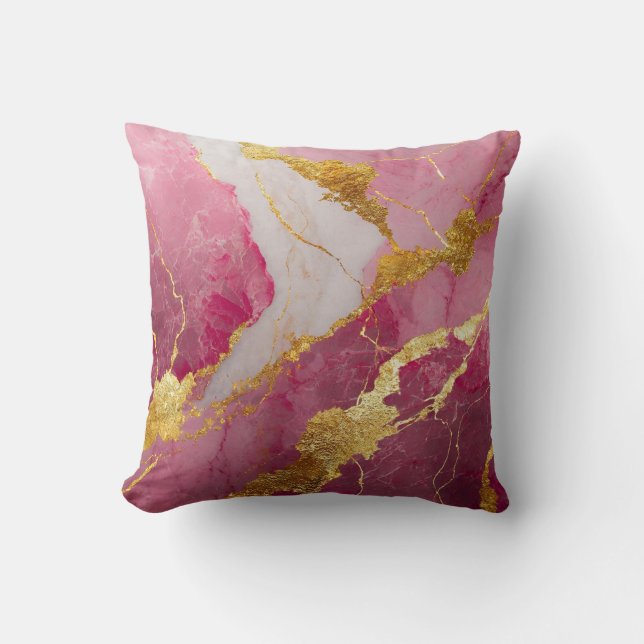 Coussin Motif en marbre rose avec or (Recto)
