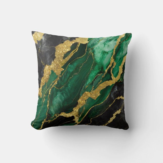 Coussin Motif en marbre vert avec or (Recto)