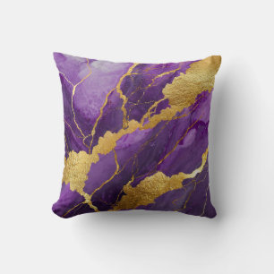 Coussin Motif en marbre violet avec or