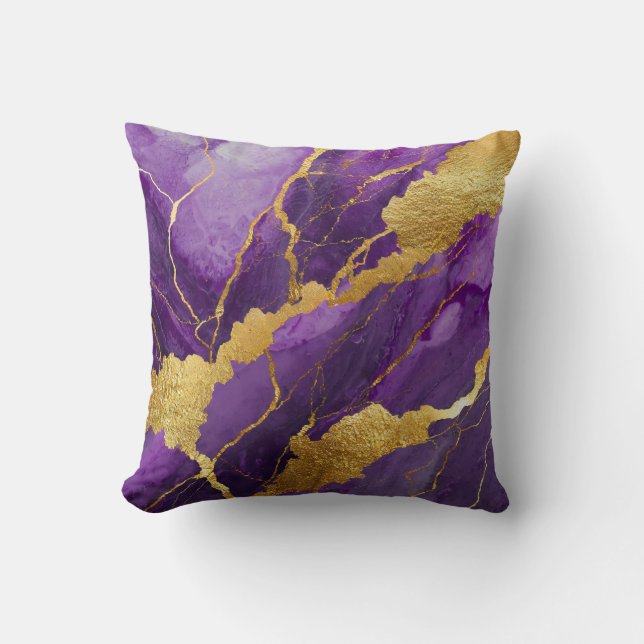 Coussin Motif en marbre violet avec or (Recto)