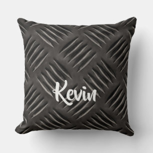 Coussin Motif en métal rayé gris