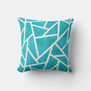 Coussin Motif en mosaïque bleu-vert et blanc