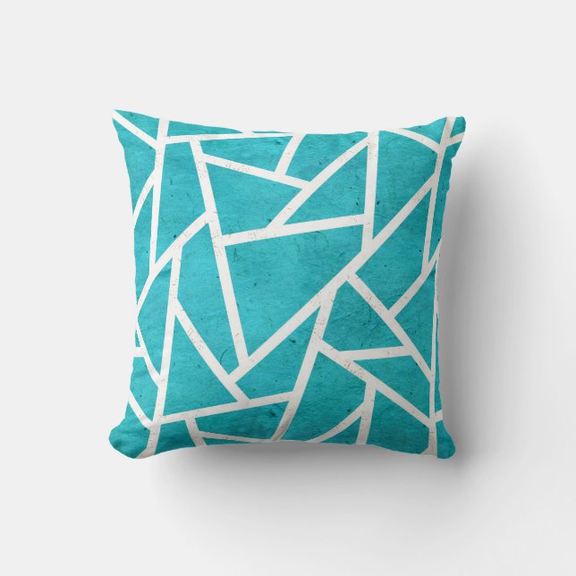 Coussin Motif en mosaïque bleu-vert et blanc (Recto)