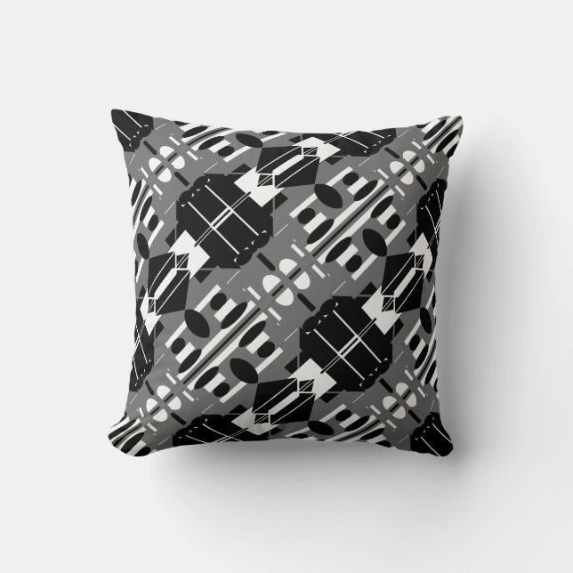Coussin Motif en mosaïque gris blanc noir diagonal (Recto)