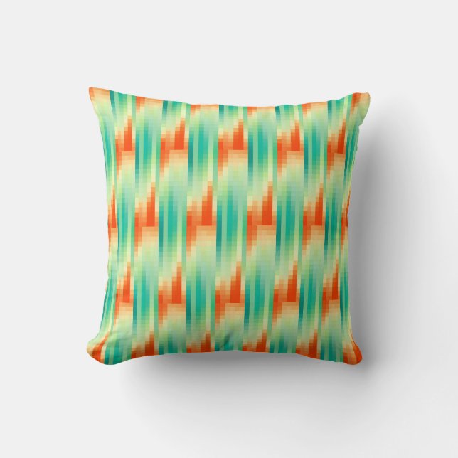 Coussin Motif en mosaïque orange et Turquoise (Recto)