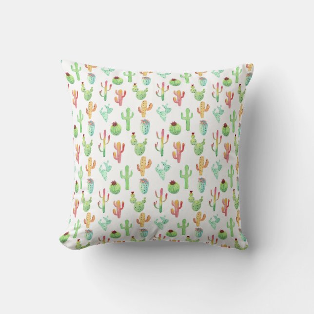 Coussin Motif en pastel d'aquarelle de cactus (Recto)