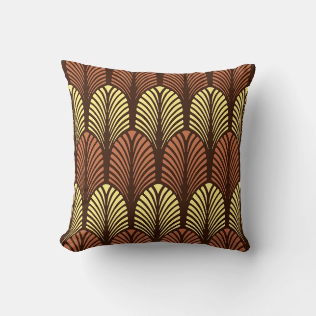 Coussin Motif en plumes Art déco, Brown foncé et rouille (Recto)