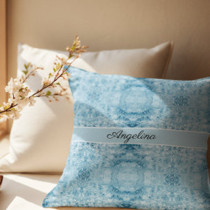 Coussin Motif en plumes bleues et blanches, personnalisabl