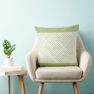 Coussin Motif en tissu de boue vert pomme et blanc africai