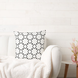 Coussin Motif en treillis étoilé marocain noir et blanc