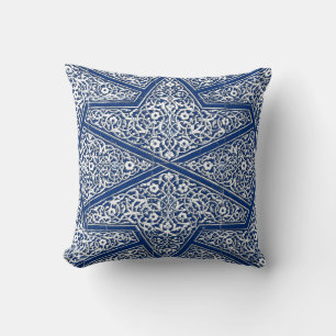 Coussin Motif en tuiles persanes - bleu cobalt et blanc