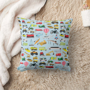 Coussin Motif Enfants Transports & Véhicules Colorés