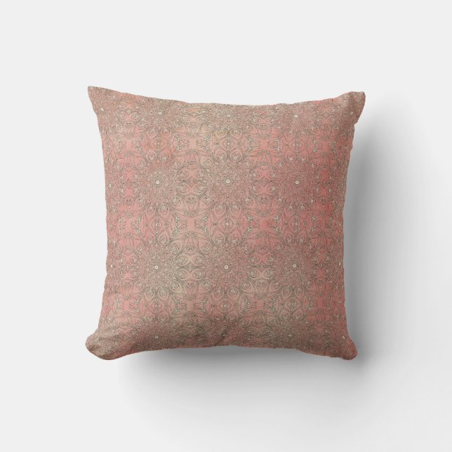 Coussin Motif Éponge Rose et Inspirations de Paon (Recto)