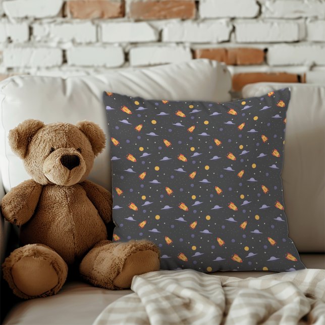 Coussin Motif espace lavande orange gris (Pattern space lavender orange gray throw pillow.)