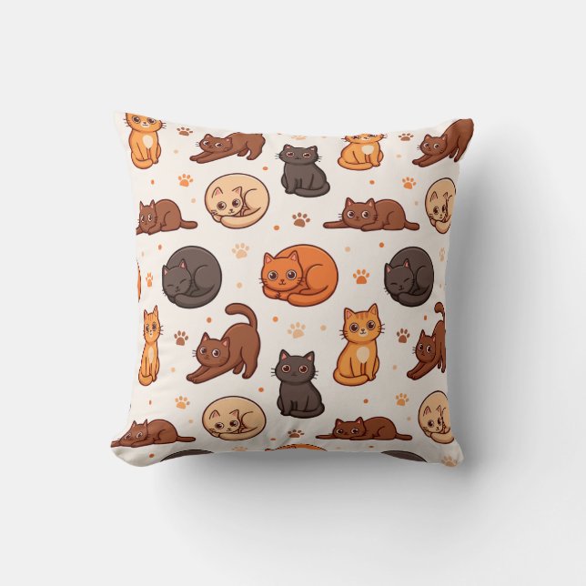 Coussin Motif esthétique de chats mignons et chaton joueur (Recto)