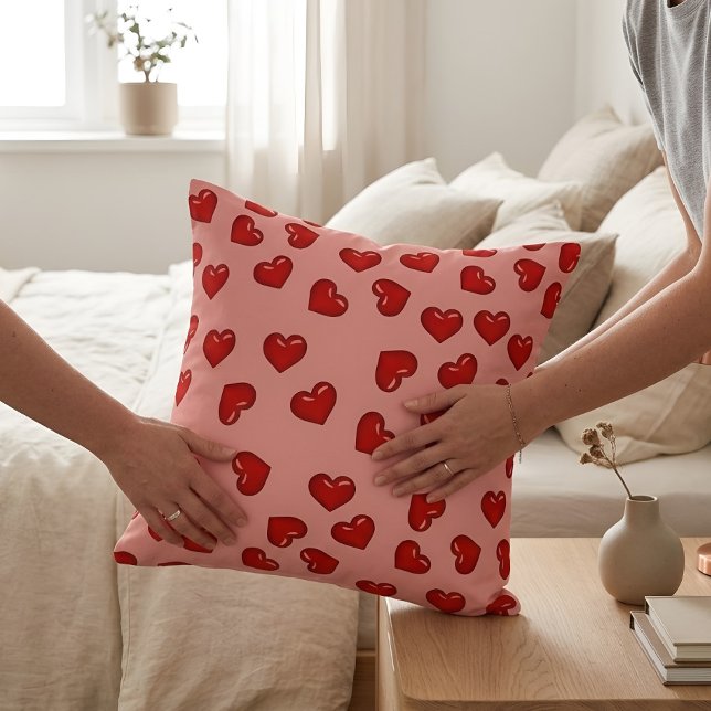 Coussin Motif esthétique de cœurs rouges Coquette rose (Créateur téléchargé)