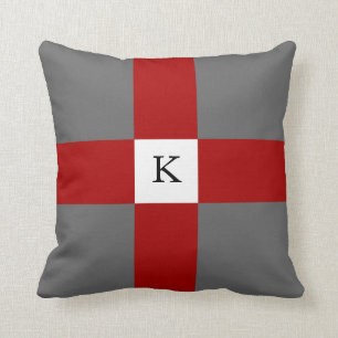 Coussin Motif et monogramme croisés blancs rouges gris de